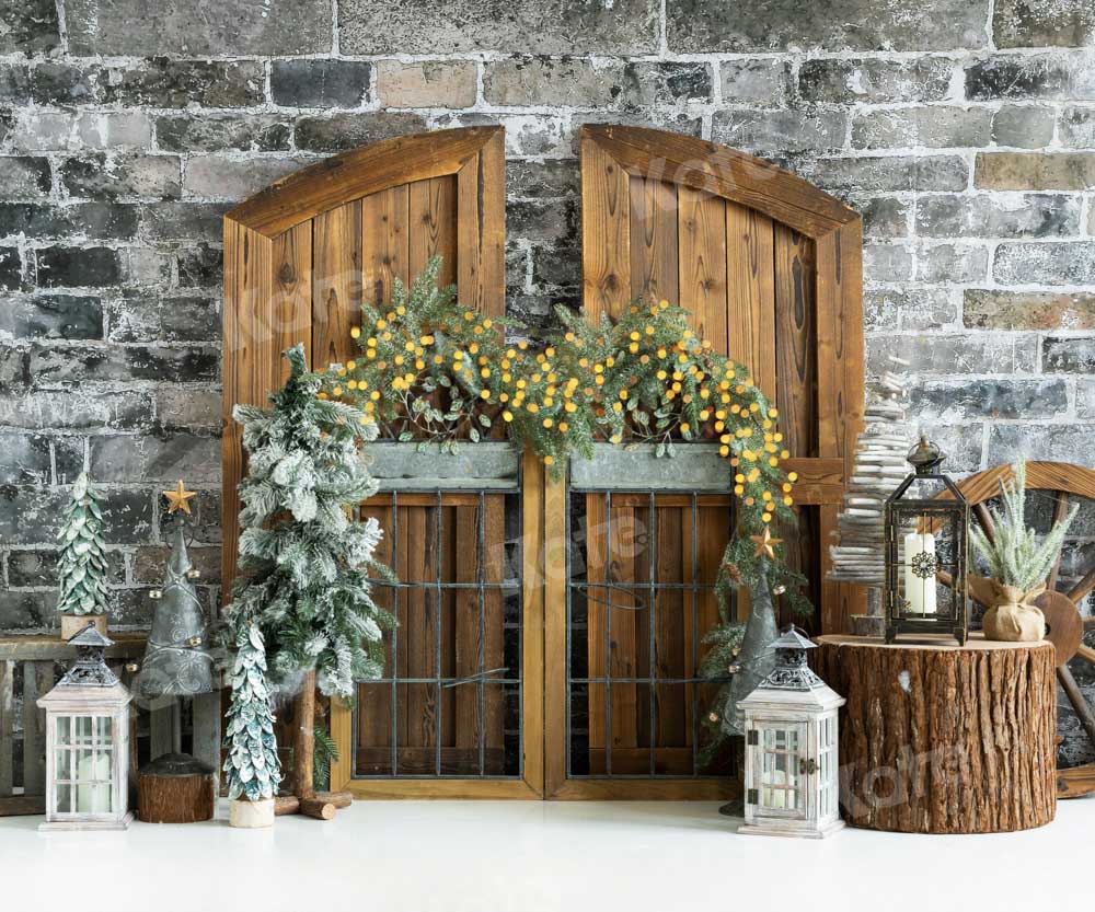 Kate Porte Grange Bois Sapin de Noël Toile de fond conçue par Emetselch - Kate Backdrop FR