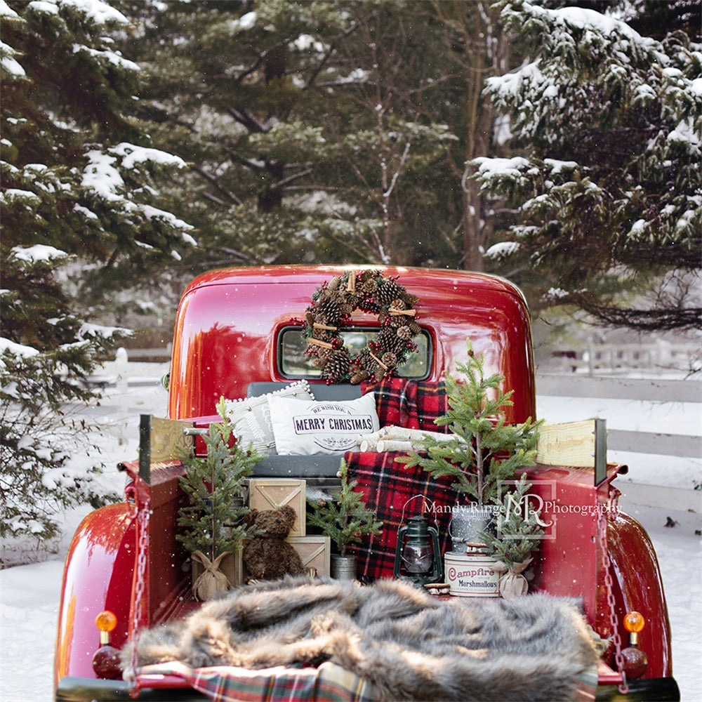 Kate Noël Rouge Camion Neige Hiver Toile de Fond conçue par Mandy Ringe - Kate Backdrop FR