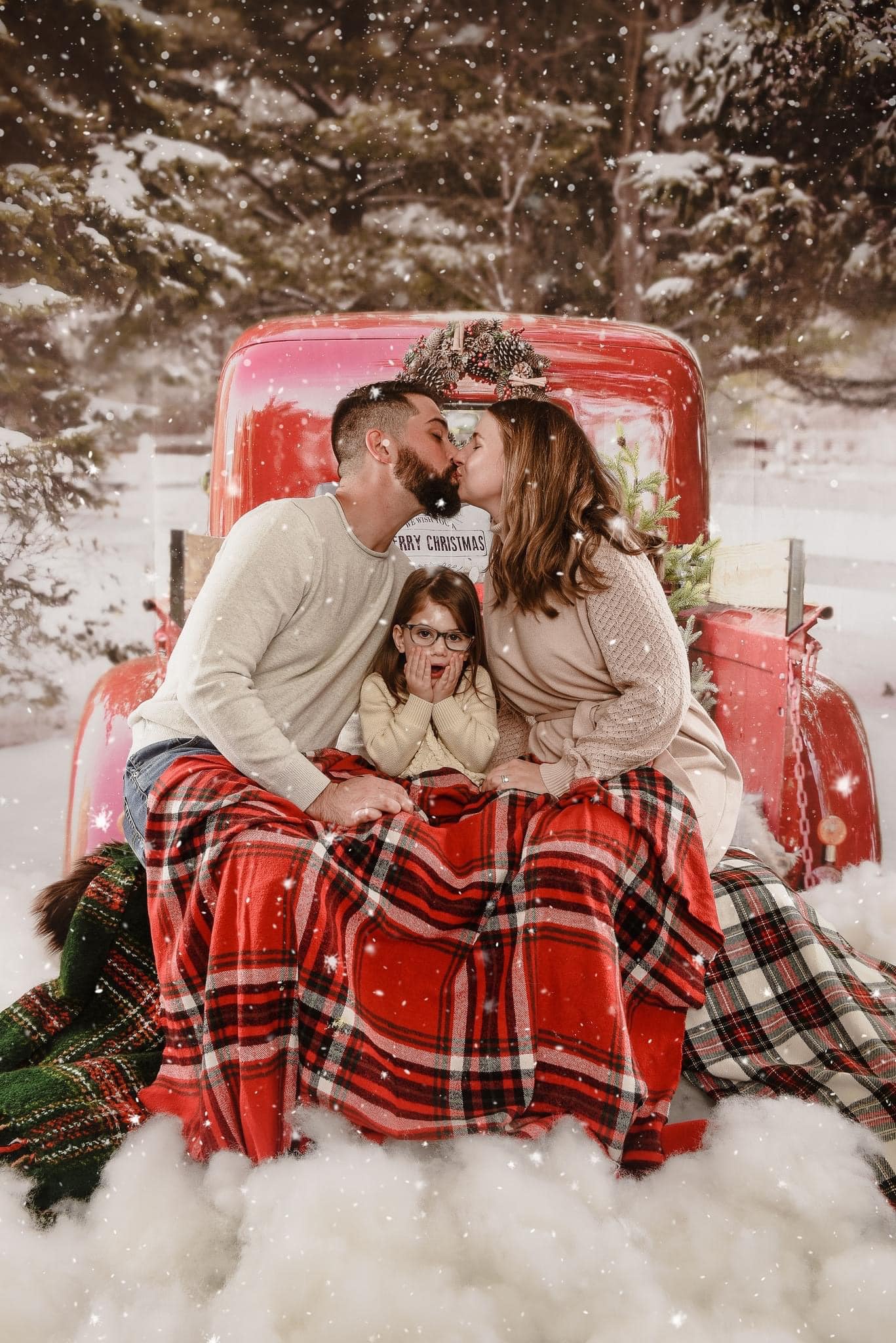 Kate Noël Rouge Camion Neige Hiver Toile de Fond conçue par Mandy Ringe - Kate Backdrop FR