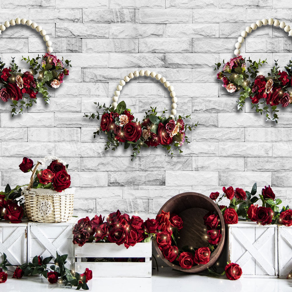 Kate Mur Blanc Roses Saint Valentin Toile de fond pour la photographie - Kate Backdrop FR