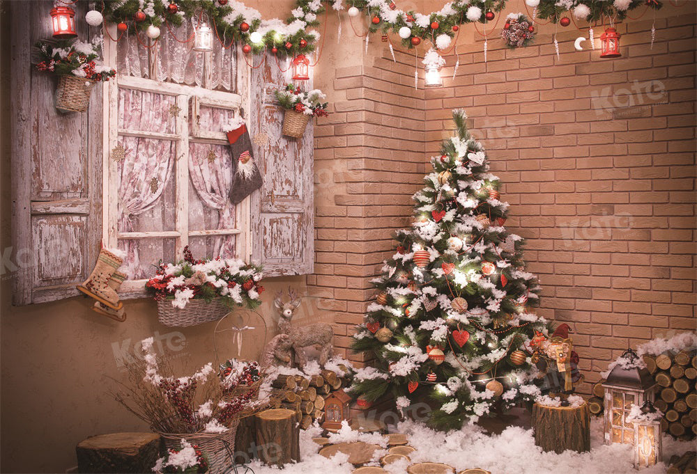 Kate Sapin de Noël Coin Neige Fenêtre Toile de fond pour la photographie - Kate Backdrop FR