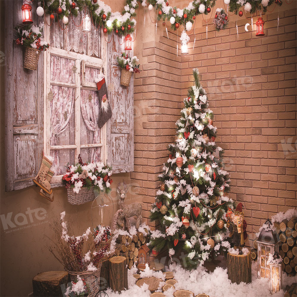Kate Sapin de Noël Coin Neige Fenêtre Toile de fond pour la photographie - Kate Backdrop FR