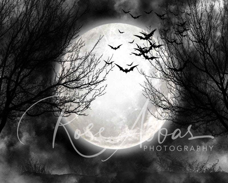 Kate Halloween Effrayant Pleine lune Nuit Toile de fond conçue par Rose Abbas