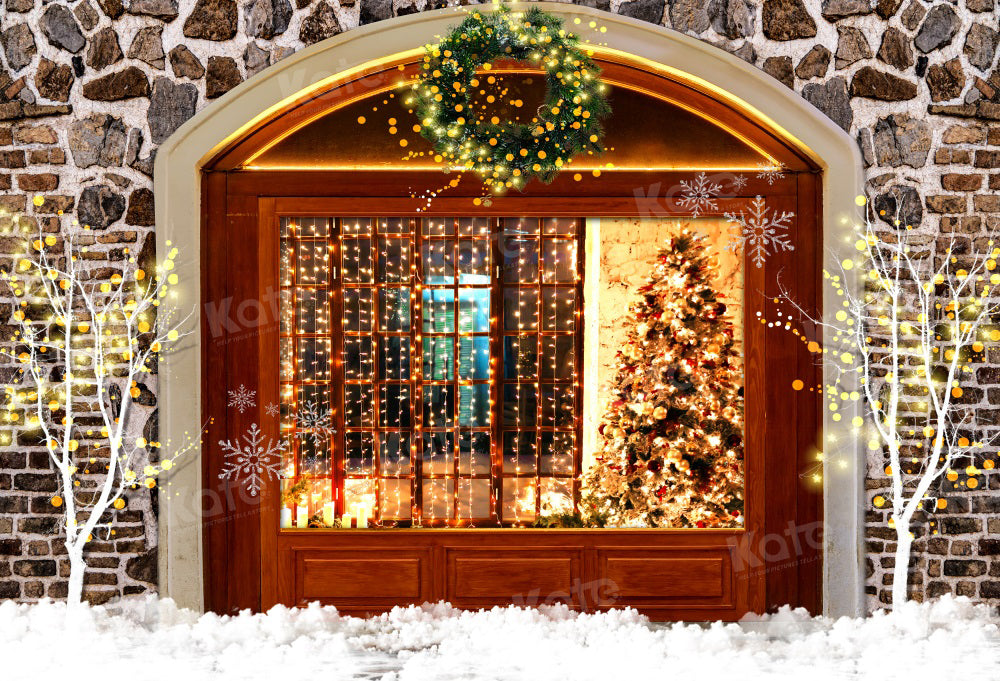 Kate Mur de briques Maison chaleureuse Noël Toile de fond pour la photographie - Kate Backdrop FR