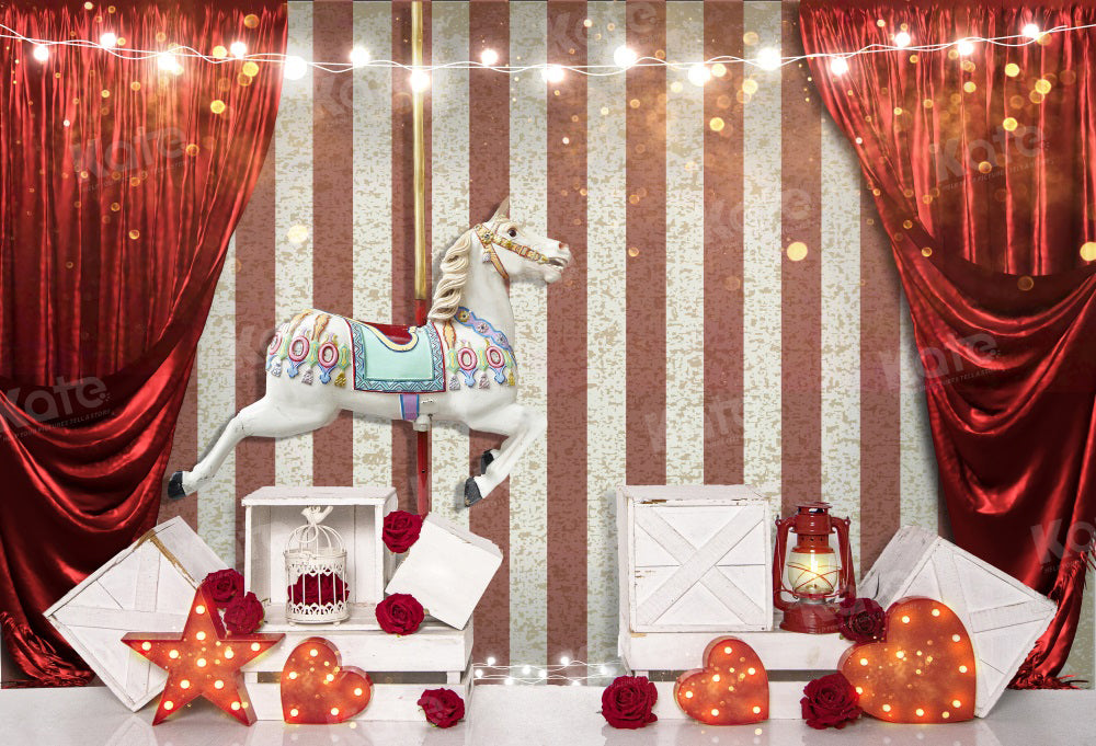 Kate Carrousel Rideau Rouge Saint-Valentin Toile de fond pour la photographie - Kate Backdrop FR
