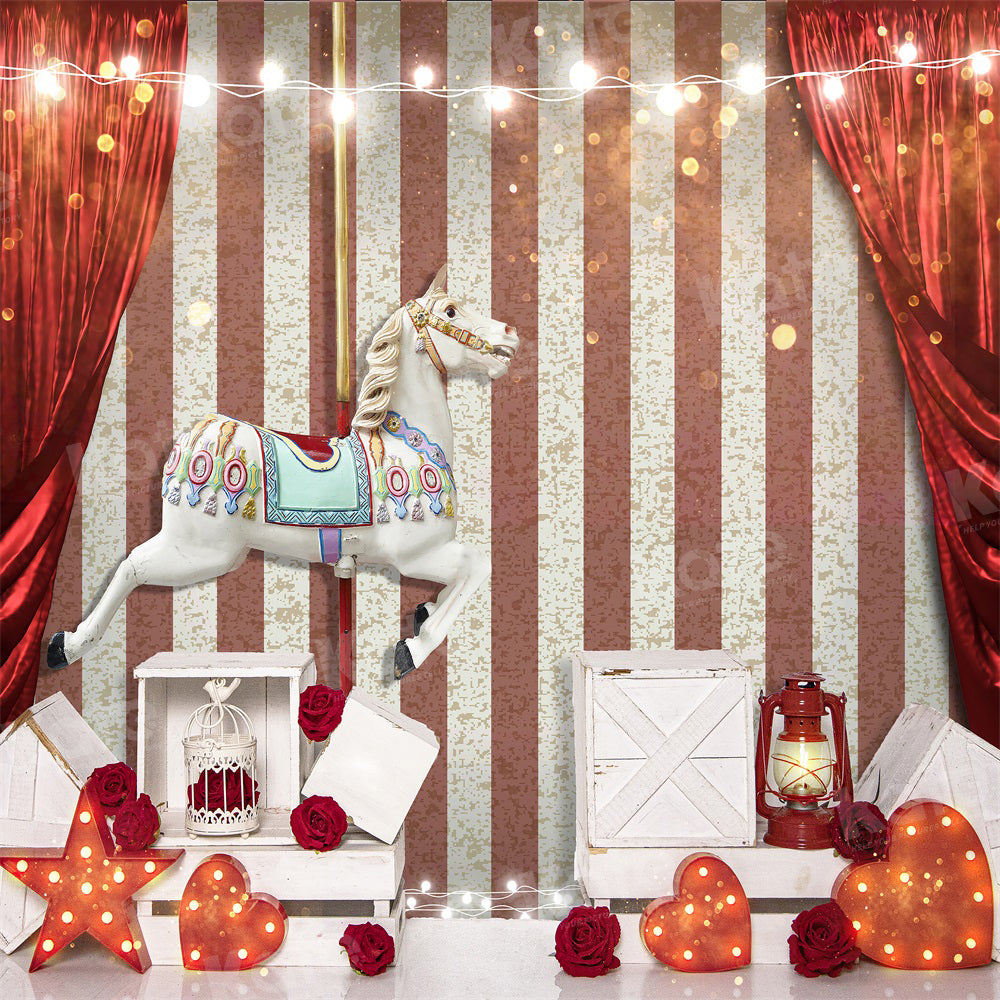 Kate Carrousel Rideau Rouge Saint-Valentin Toile de fond pour la photographie - Kate Backdrop FR