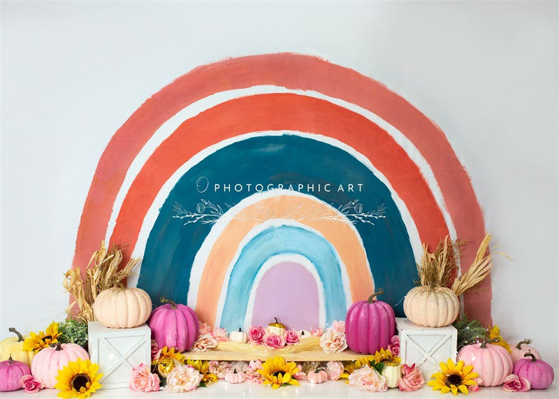 Kate Citrouilles Arc-en-ciel Automne Toile de fond conçue par Jenna Onyia - Kate Backdrop FR