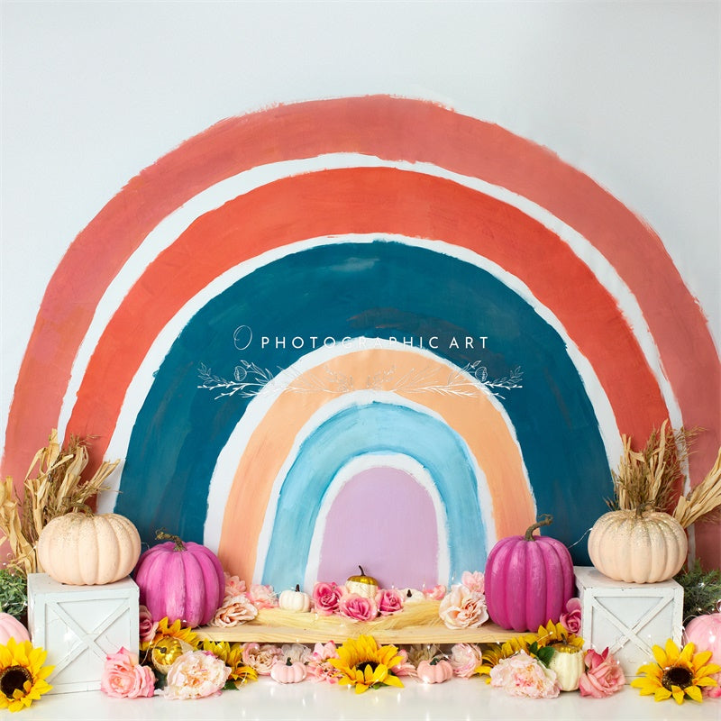 Kate Citrouilles Arc-en-ciel Automne Toile de fond conçue par Jenna Onyia - Kate Backdrop FR