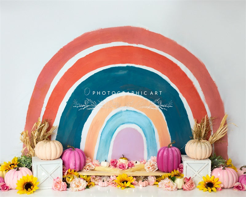 Kate Citrouilles Arc-en-ciel Automne Toile de fond conçue par Jenna Onyia - Kate Backdrop FR