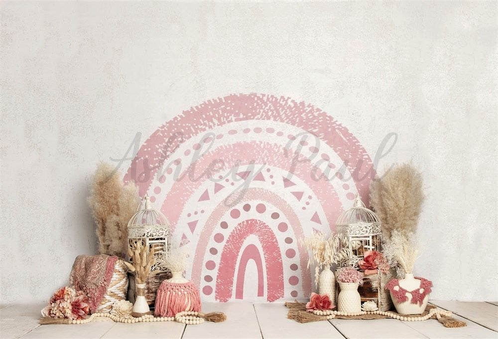 Kate Boho Arc-en-ciel Rose Toile de fond conçu par Ashley Paul - Kate Backdrop FR