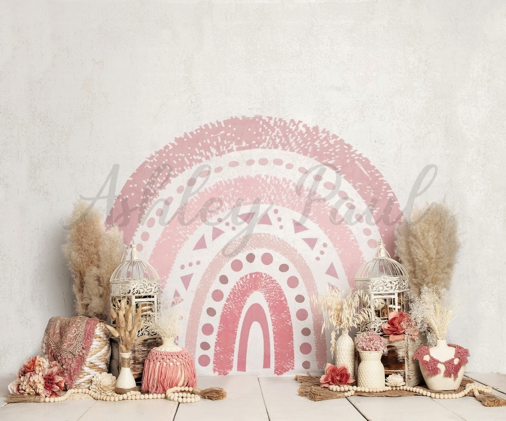 Kate Boho Arc-en-ciel Rose Toile de fond conçu par Ashley Paul - Kate Backdrop FR