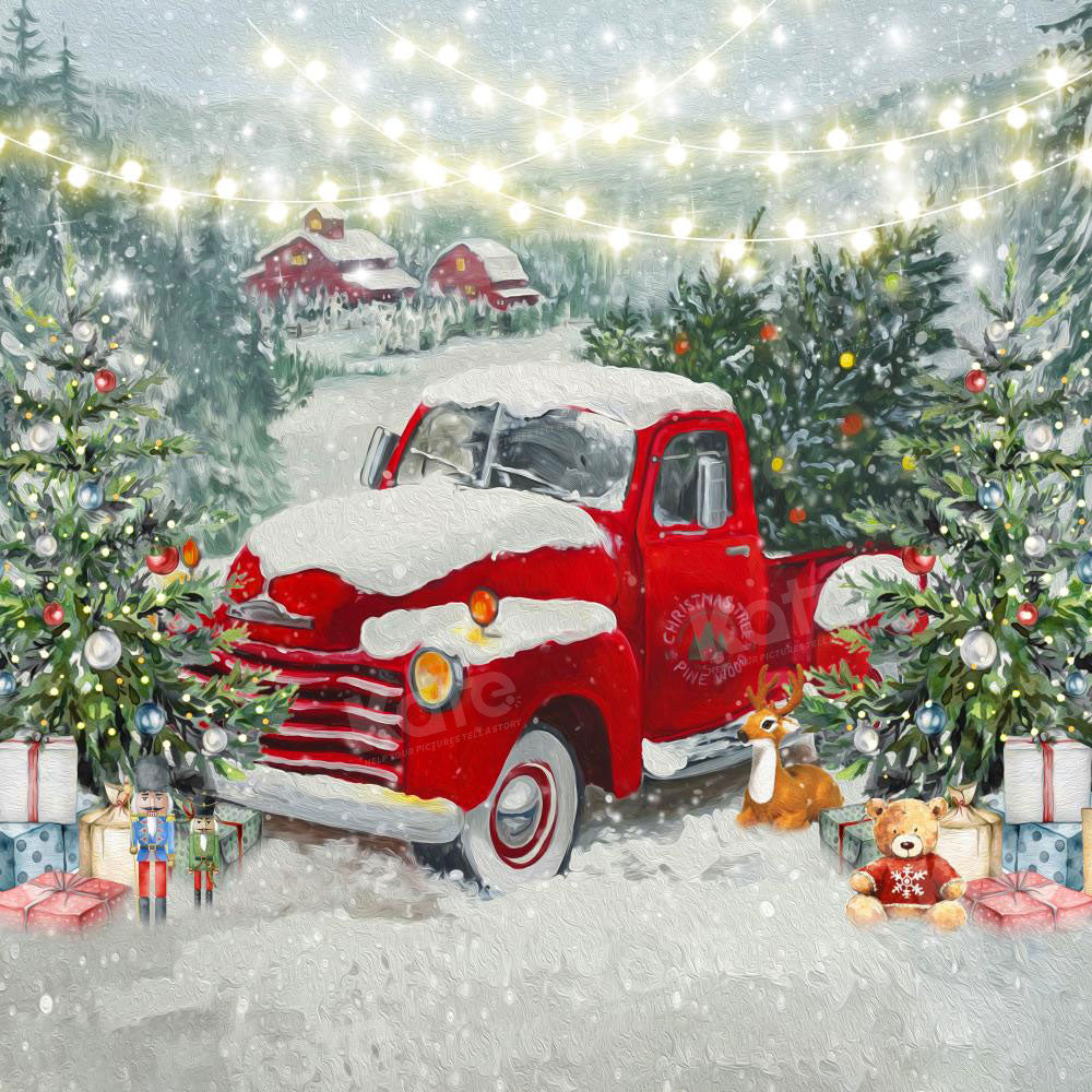 Kate Arbres Voiture rouge Noël Hiver Toile de fond pour la photographie
