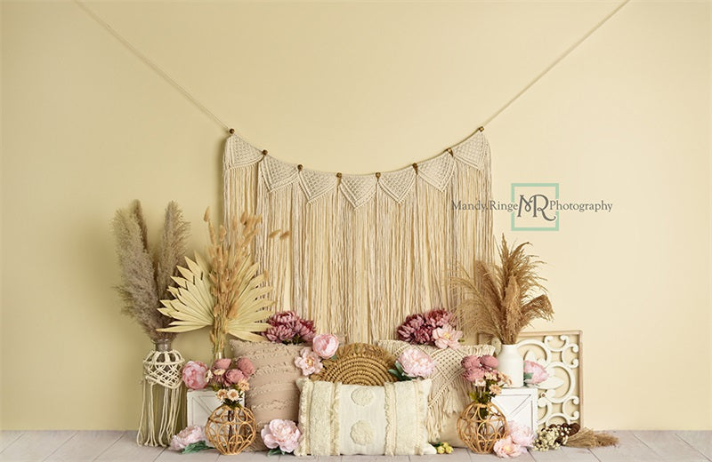 Kate Macramé Boho Floral Toile de fond conçue par Mandy Ringe - Kate Backdrop FR