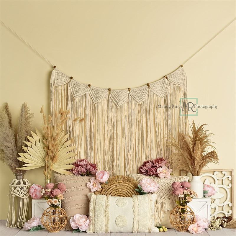 Kate Macramé Boho Floral Toile de fond conçue par Mandy Ringe - Kate Backdrop FR