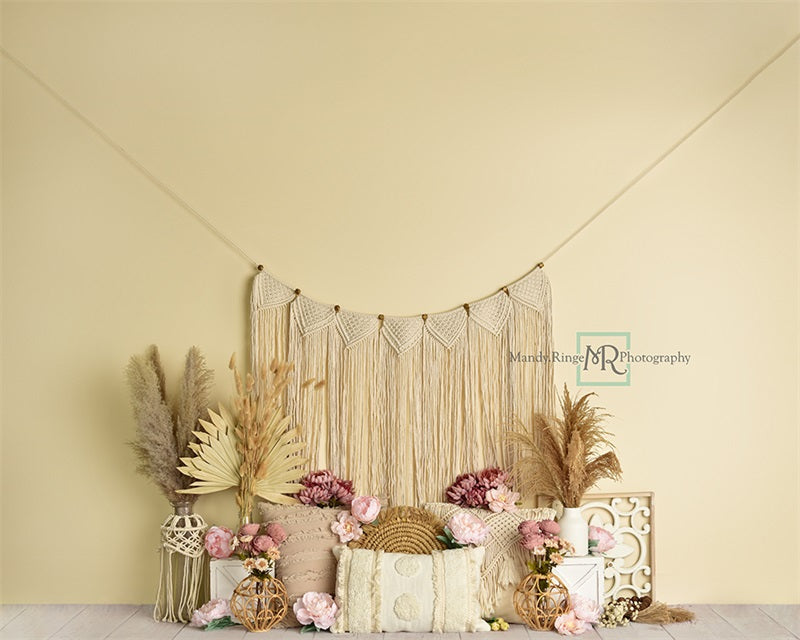 Kate Macramé Boho Floral Toile de fond conçue par Mandy Ringe - Kate Backdrop FR