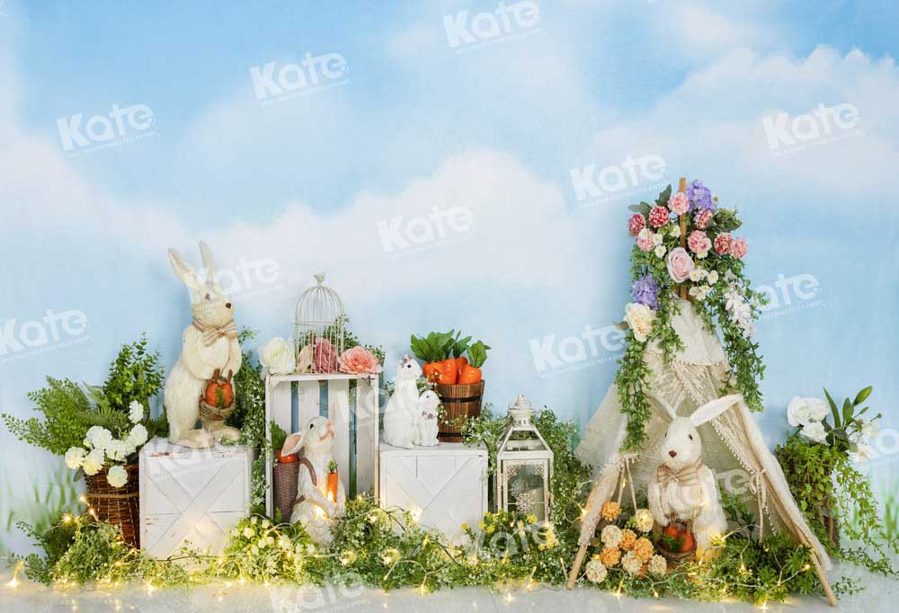 Kate Tente Camping Lapin Printemps Pâques Lumière Toile de fond conçue par Emetselch - Kate Backdrop FR