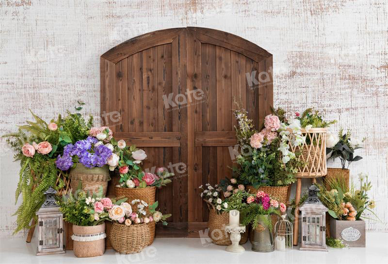 Kate Porte de grange Panier de fleurs Printemps Toile de fond pour la photographie - Kate Backdrop FR