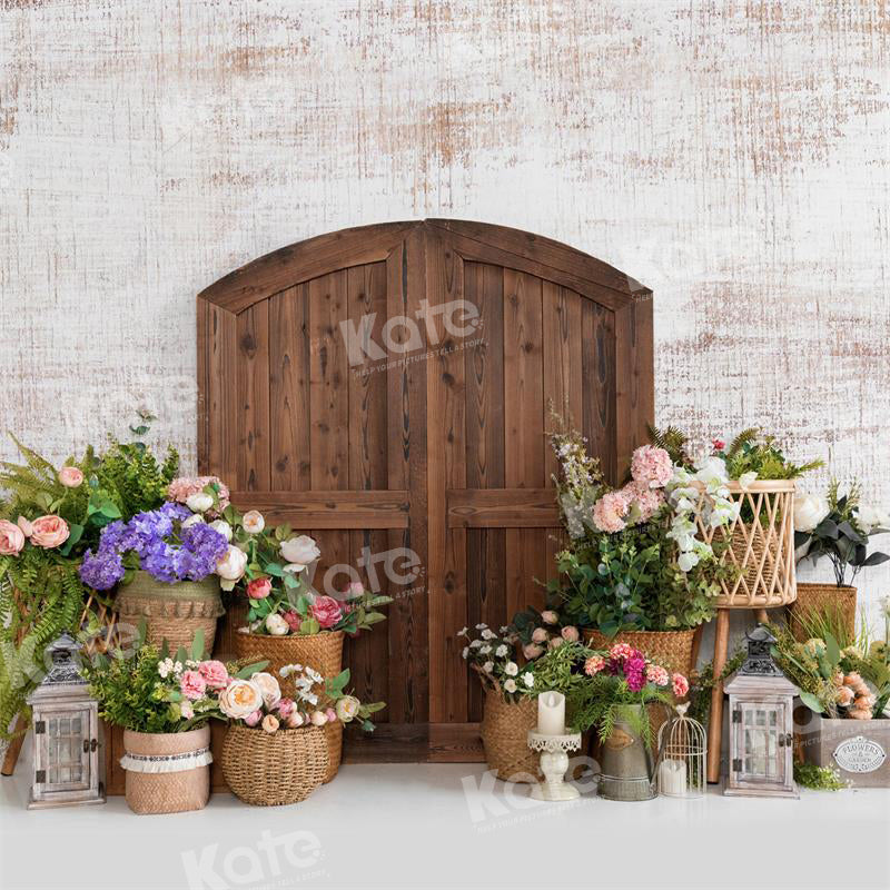 Kate Porte de grange Panier de fleurs Printemps Toile de fond pour la photographie