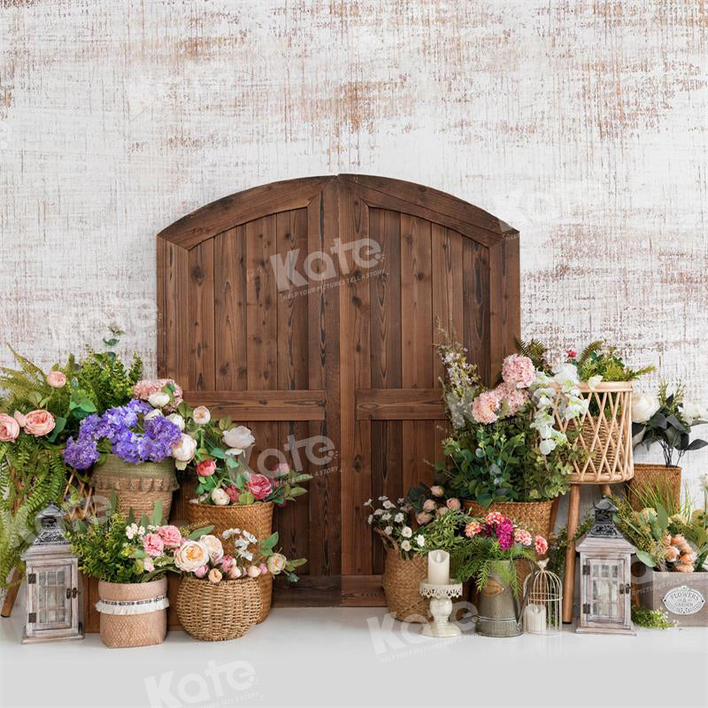 Kate Porte de grange Panier de fleurs Printemps Toile de fond pour la photographie - Kate Backdrop FR