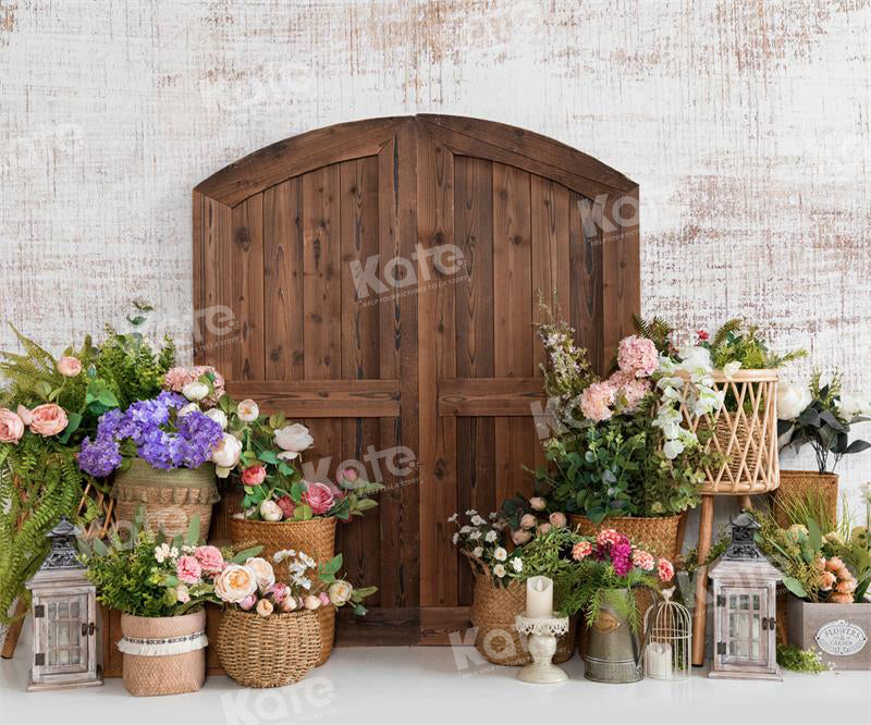 Kate Porte de grange Panier de fleurs Printemps Toile de fond pour la photographie