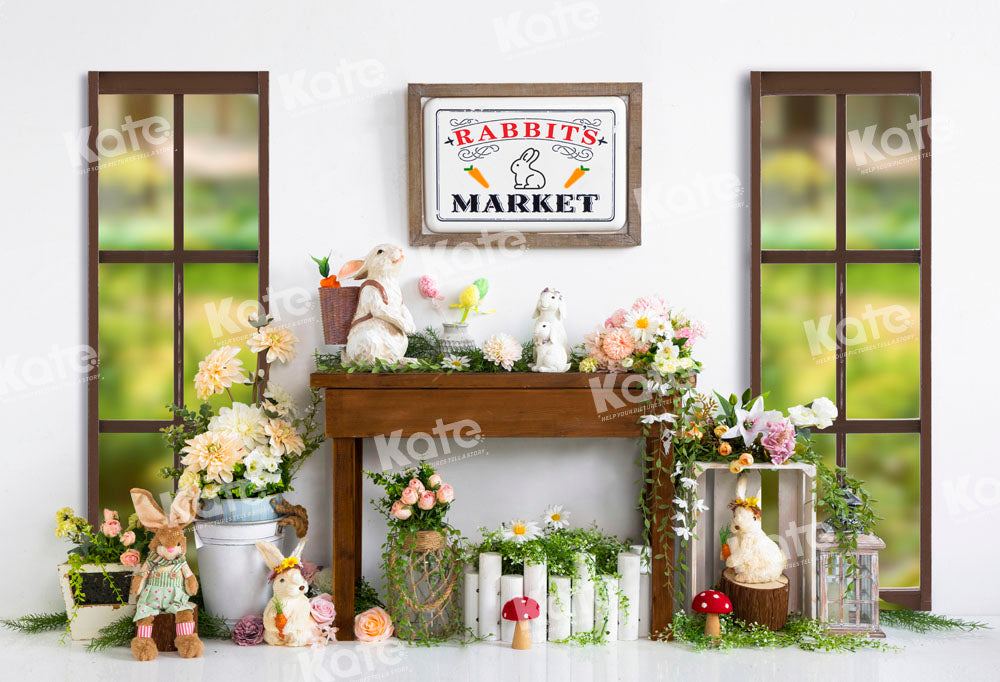 Kate Marché aux fleurs Lapin Pâques Fenêtre Toile de fond conçu par Emetselch