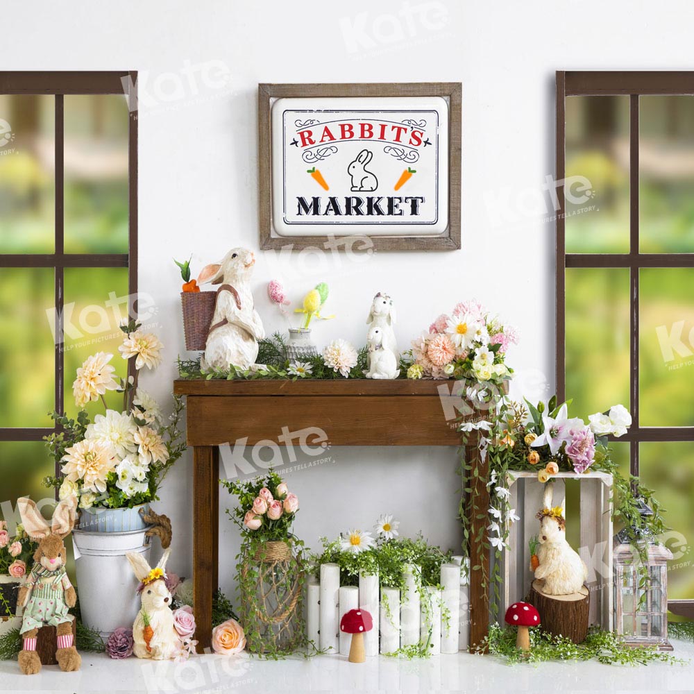 Kate Marché aux fleurs Lapin Pâques Fenêtre Toile de fond conçu par Emetselch - Kate Backdrop FR
