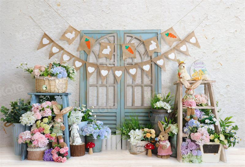 Kate Blanc Lapin Fleurs Pâques Toile de fond pour la photographie - Kate Backdrop FR