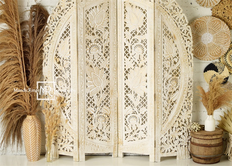Kate Boho Herbe des pampas Beige Toile de fond conçue par Mandy Ringe Photographie