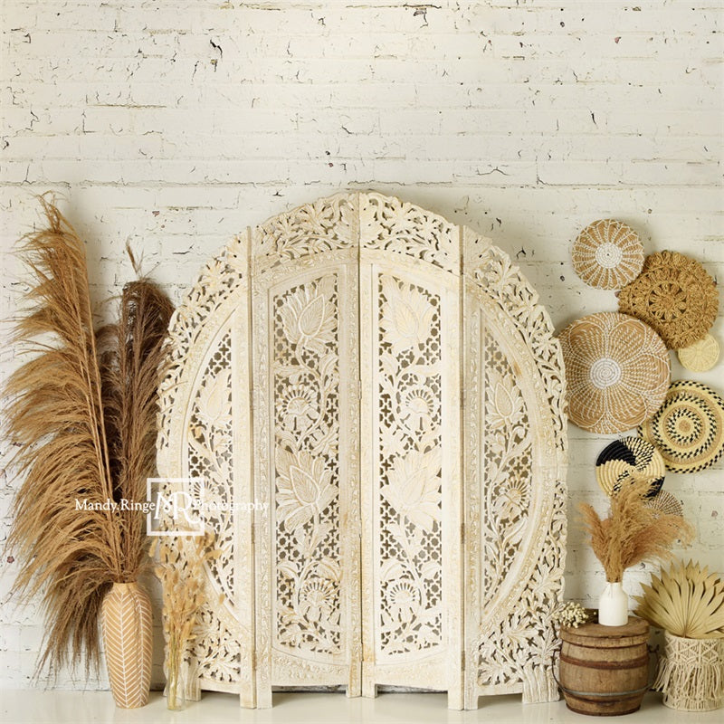 Kate Boho Herbe des pampas Beige Toile de fond conçue par Mandy Ringe Photographie