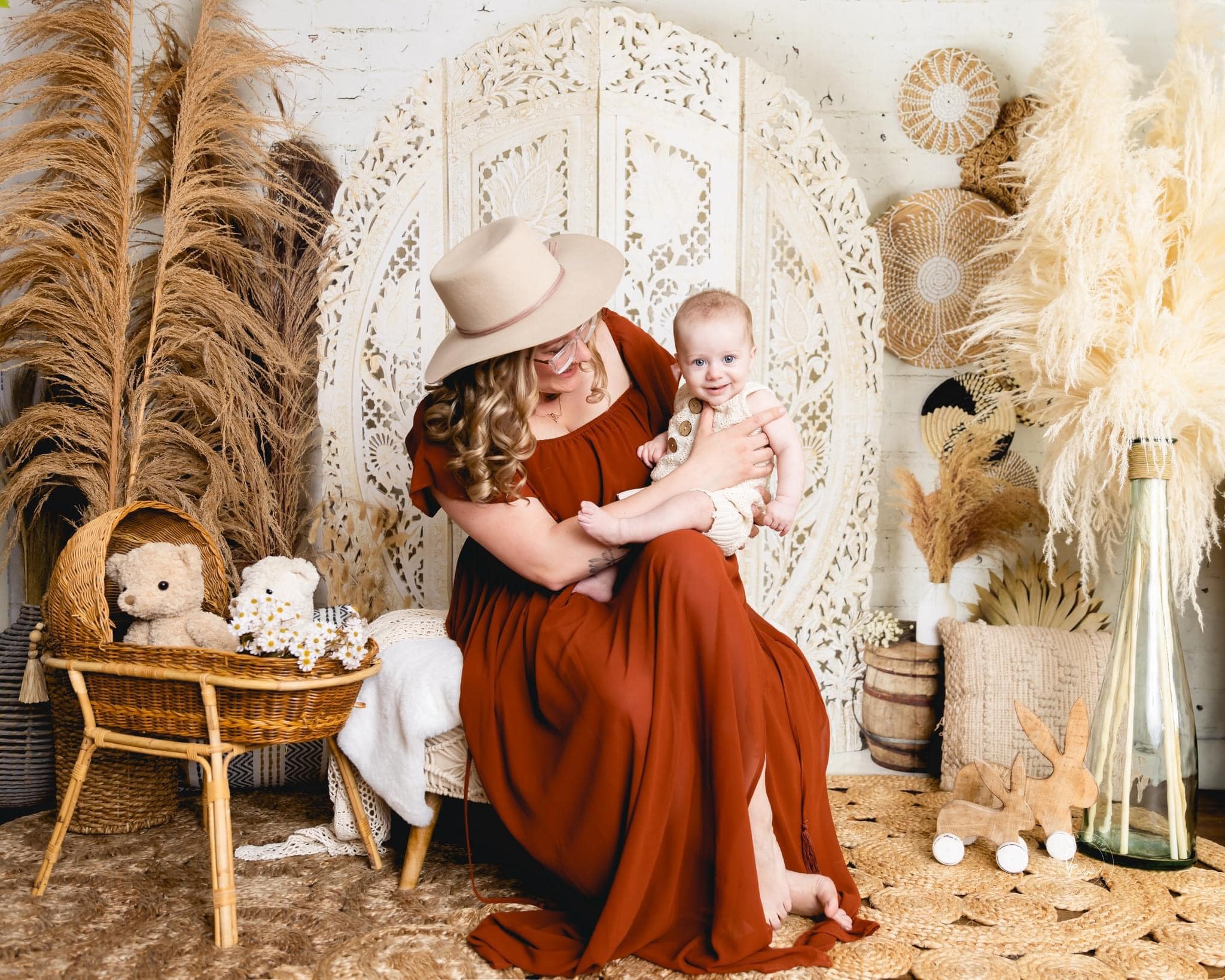 Kate Boho Herbe des pampas Beige Toile de fond conçue par Mandy Ringe Photographie