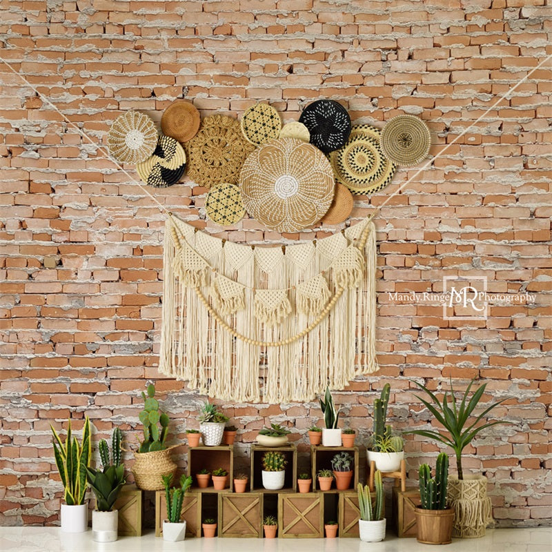 Kate Mur de briques Boho Cactus Toile de fond conçue par Mandy Ringe