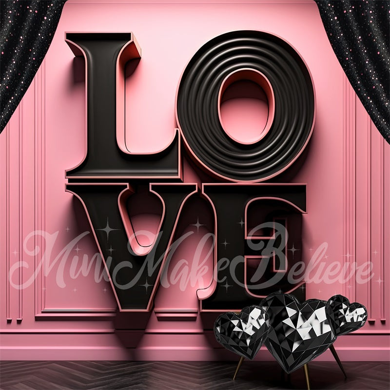 Kate Toile de fond de mur rose de lettres d'amour noir de la Saint-Valentin Conçu par Mini MakeBelieve
