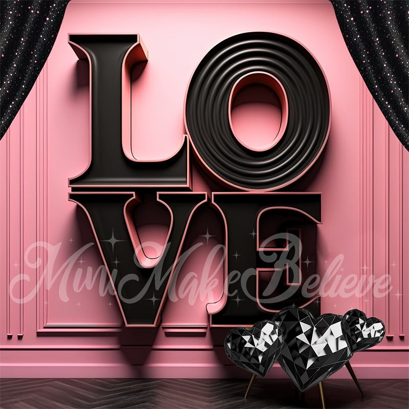 Kate Toile de fond de mur rose de lettres d'amour noir de la Saint-Valentin Conçu par Mini MakeBelieve - Kate Backdrop FR