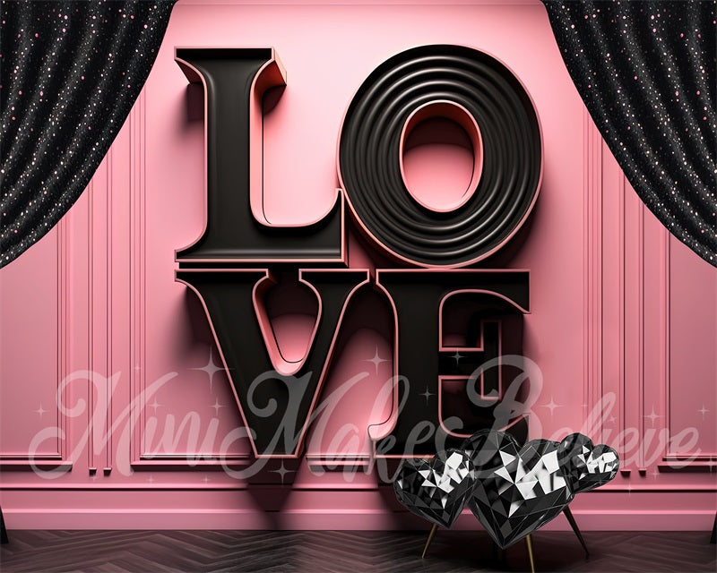 Kate Toile de fond de mur rose de lettres d'amour noir de la Saint-Valentin Conçu par Mini MakeBelieve