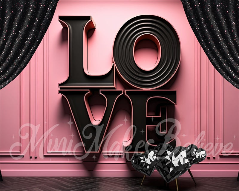 Kate Toile de fond de mur rose de lettres d'amour noir de la Saint-Valentin Conçu par Mini MakeBelieve - Kate Backdrop FR
