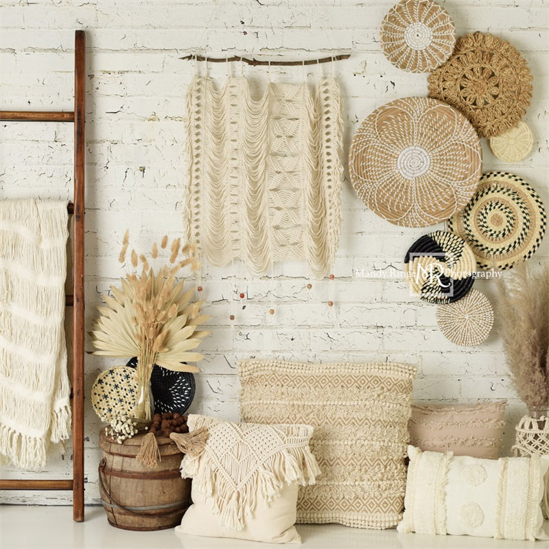 Kate Boho Mur macramé Paniers et échelle Toile de fond conçue par Mandy Ringe Photographie
