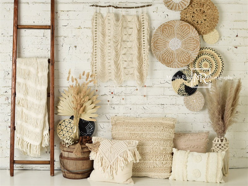 Kate Boho Mur macramé Paniers et échelle Toile de fond conçue par Mandy Ringe Photographie