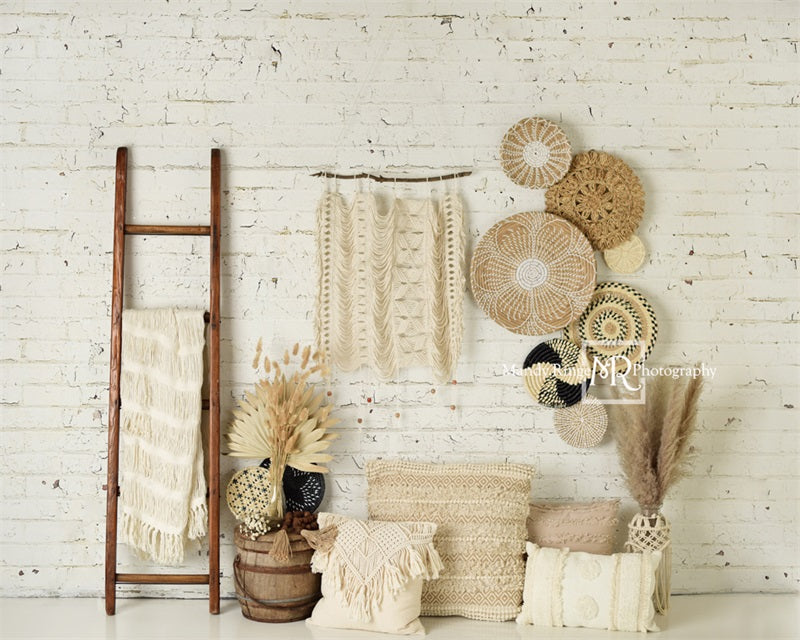 Kate Boho Mur macramé Paniers et échelle Toile de fond conçue par Mandy Ringe Photographie