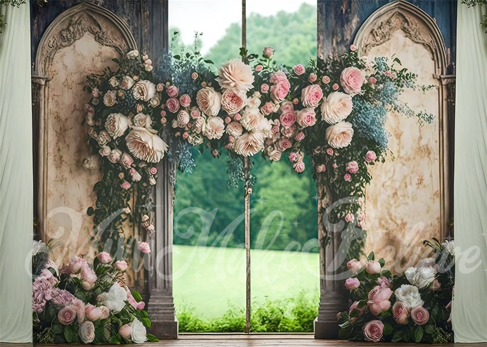 Kate Mariage Fleurs Rose Porte Vert Toile de fond conçue par Mini MakeBelieve