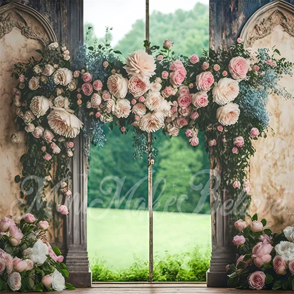 Kate Mariage Fleurs Rose Porte Vert Toile de fond conçue par Mini MakeBelieve