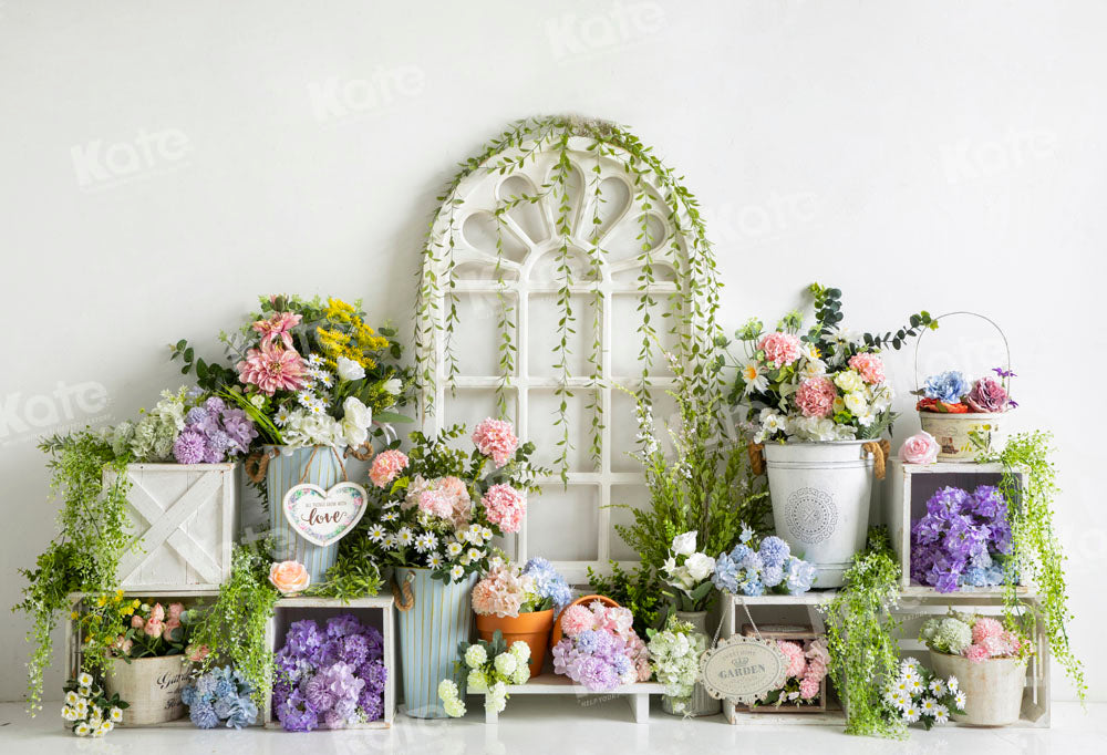 Kate Jardin Fleurs Printemps Porte Blanc Toile de fond conçu par Emetselch - Kate Backdrop FR