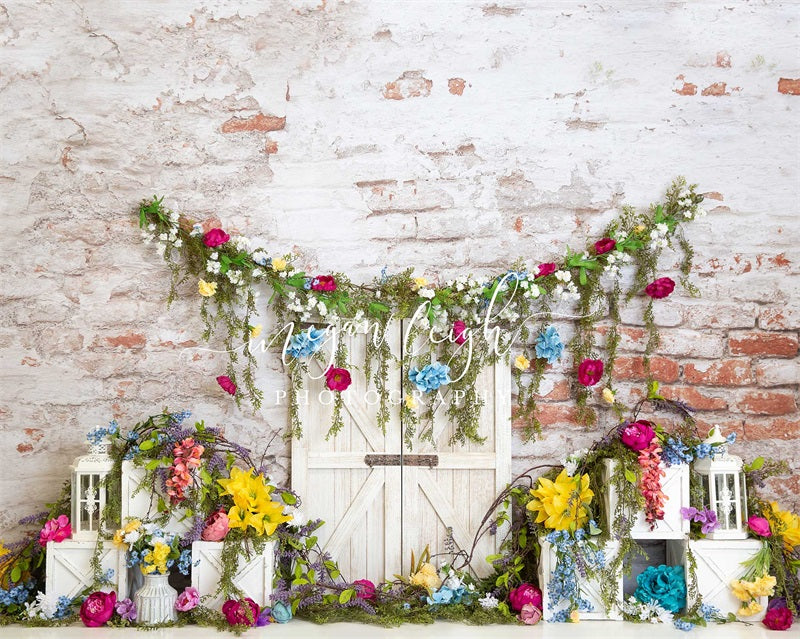 Kate Mur de briques Fleurs Printemps Porte Toile de fond conçue par Megan Leigh