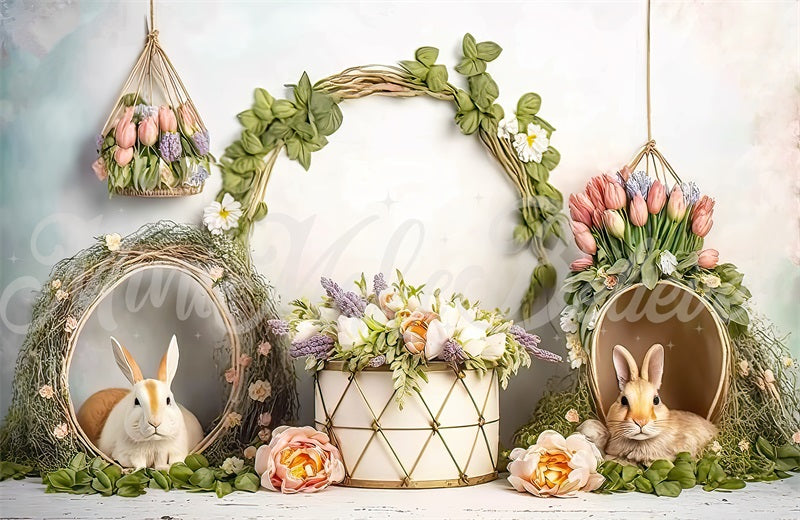 Kate Pâques Lapin Panier Fleurs Toile de fond conçue par Mini MakeBelieve