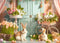 Kate Fleurs Lapin Pâques Porte Vert Toile de fond Conçu par Mini MakeBelieve - Kate Backdrop FR