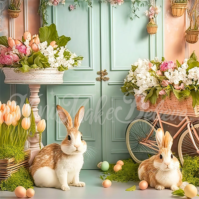 Kate Fleurs Lapin Pâques Porte Vert Toile de fond Conçu par Mini MakeBelieve - Kate Backdrop FR