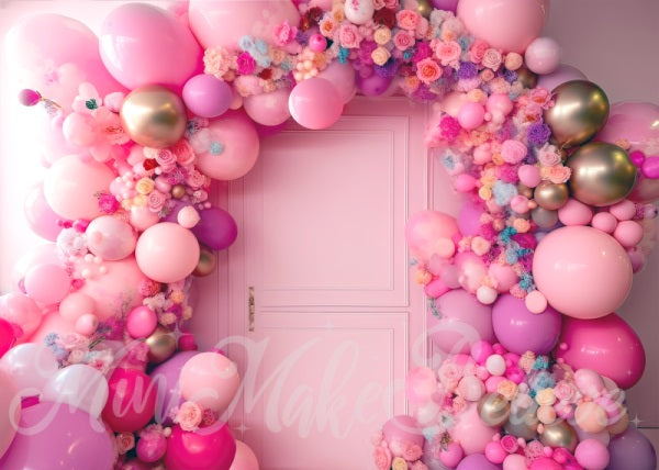 Kate Art pictural Fleurs Arche de ballons Rose Porte Toile de fond conçue par Mini MakeBelieve - Kate Backdrop FR