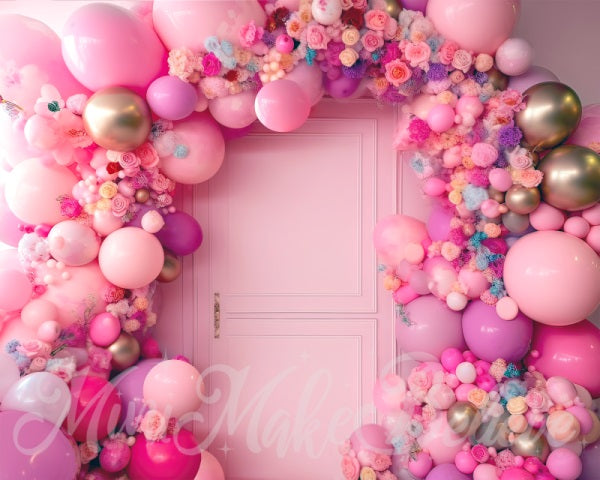 Kate Art pictural Fleurs Arche de ballons Rose Porte Toile de fond conçue par Mini MakeBelieve - Kate Backdrop FR