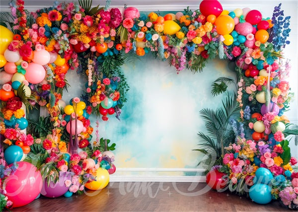Kate Beaux-Arts Tropical Arche de ballons Mur d'aquarelle Toile de fond conçue par Mini MakeBelieve