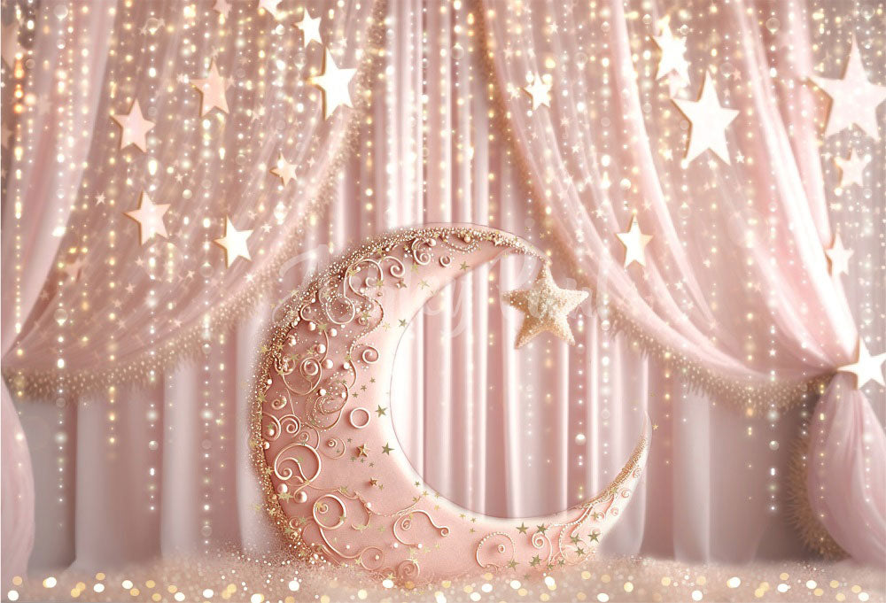 Kate Céleste enchanté Lune Étoiles Rose Toile de fond conçu par Ashley Paul