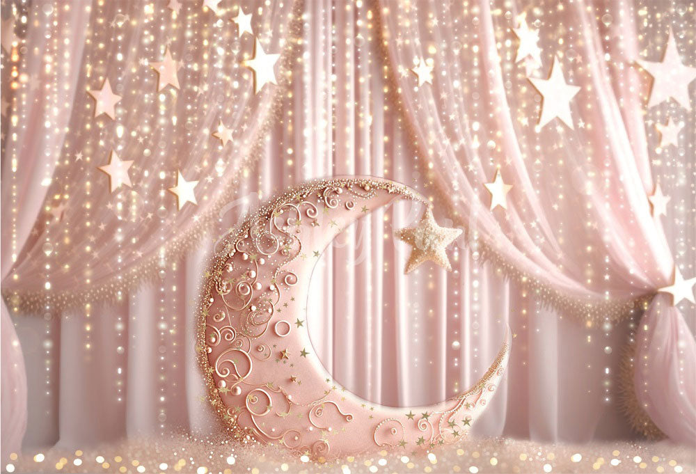 Kate Céleste enchanté Lune Étoiles Rose Toile de fond conçu par Ashley Paul - Kate Backdrop FR
